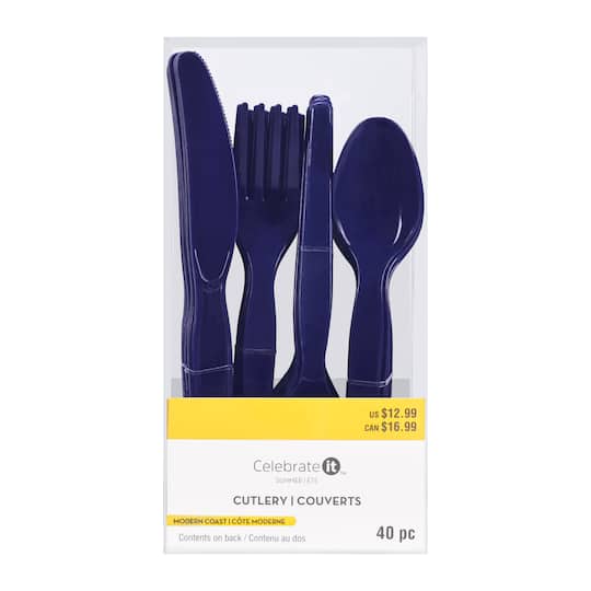 Modern Coast Blue Plastic Cutlery Set by Celebrate It™